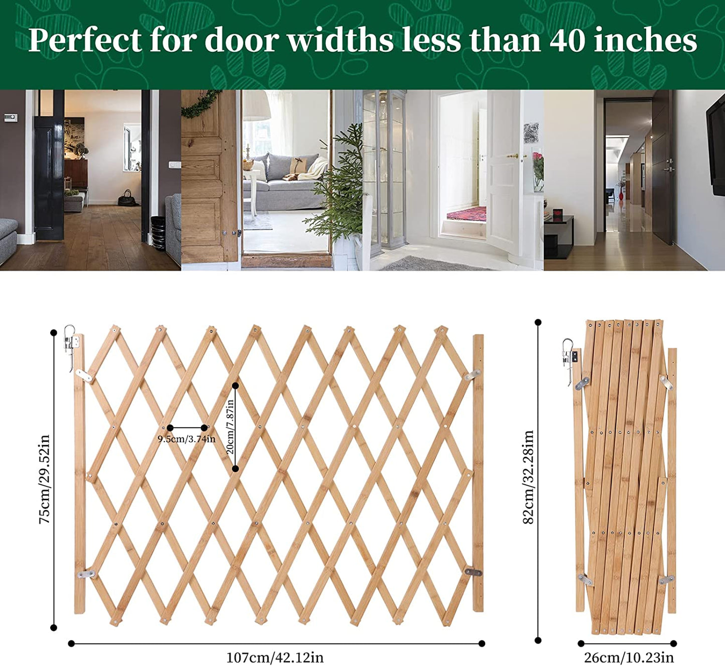Bamboo Accordion Safety Gate for Children and Pets