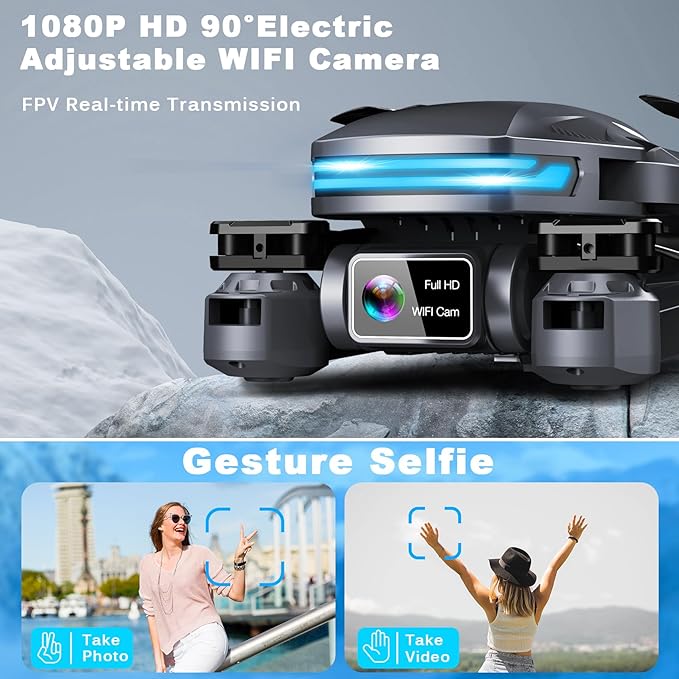 FPV 4K Dual Camera Drone – Foldable Quadcopter with 4 Batteries, 90 Min Flight Time, Optical Flow, Gesture Control