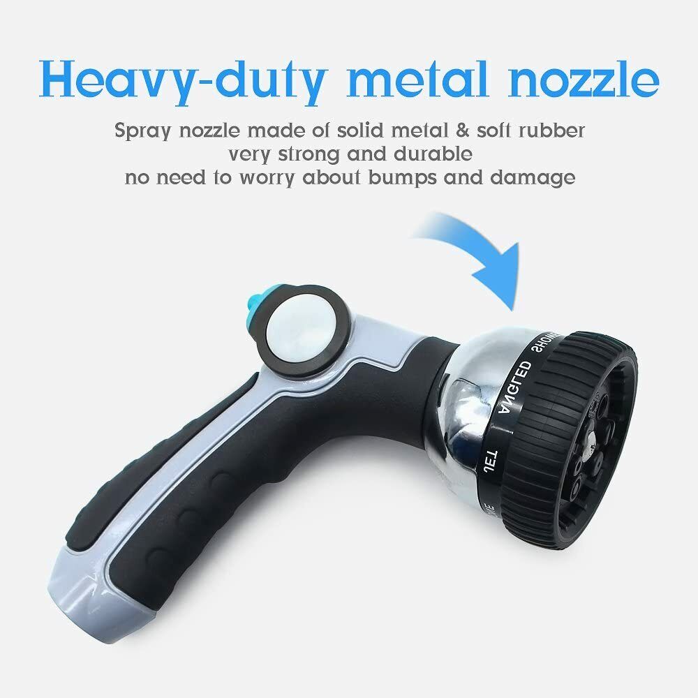 Heavy-Duty Metal Garden Hose Nozzle with 8 Spray Settings & Thumb Control - 1.2LB