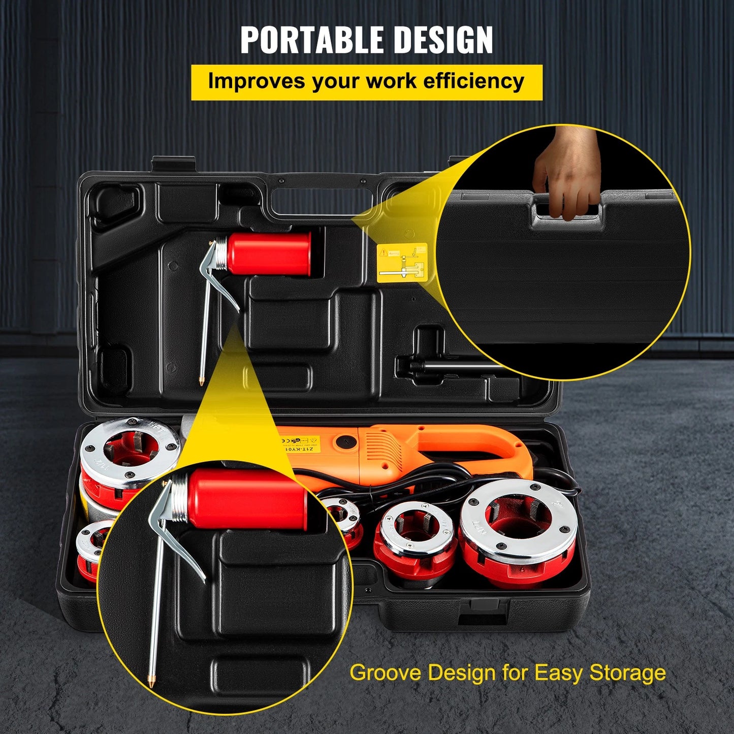 Electric Pipe Threader Machine 1/2”–2” with 6 Dies & Storage Case – 2300W Portable Threading Tool
