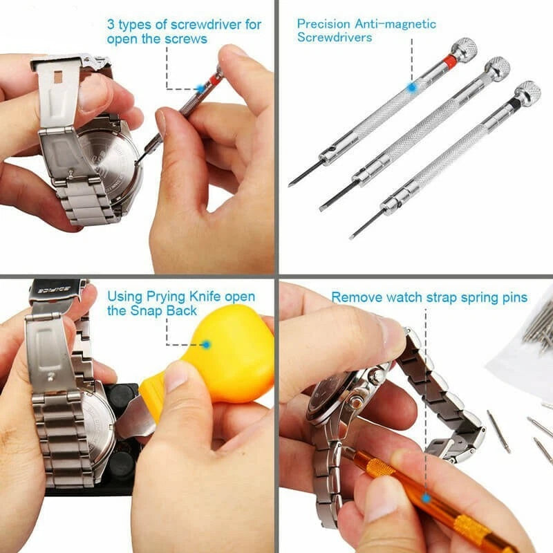 147-Piece Professional Watch Repair Kit with Case Opener, Link Remover, Spring Bar Tool & Carrying Case