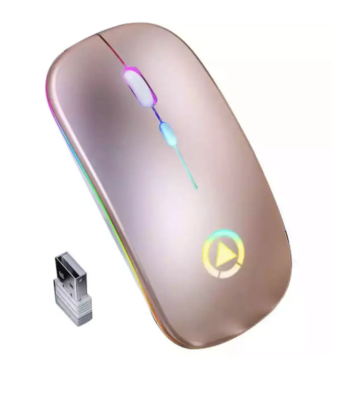 2.4GHz USB Rechargeable Wireless Optical Mouse with RGB Lighting, Cordless Design for PC and Laptop