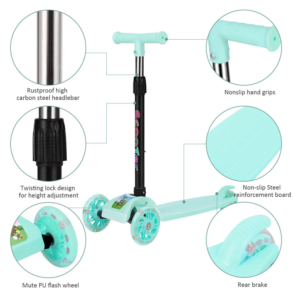 3-Wheel Kick Scooter for Kids and Toddlers: Adjustable Height with LED Light-Up Wheels