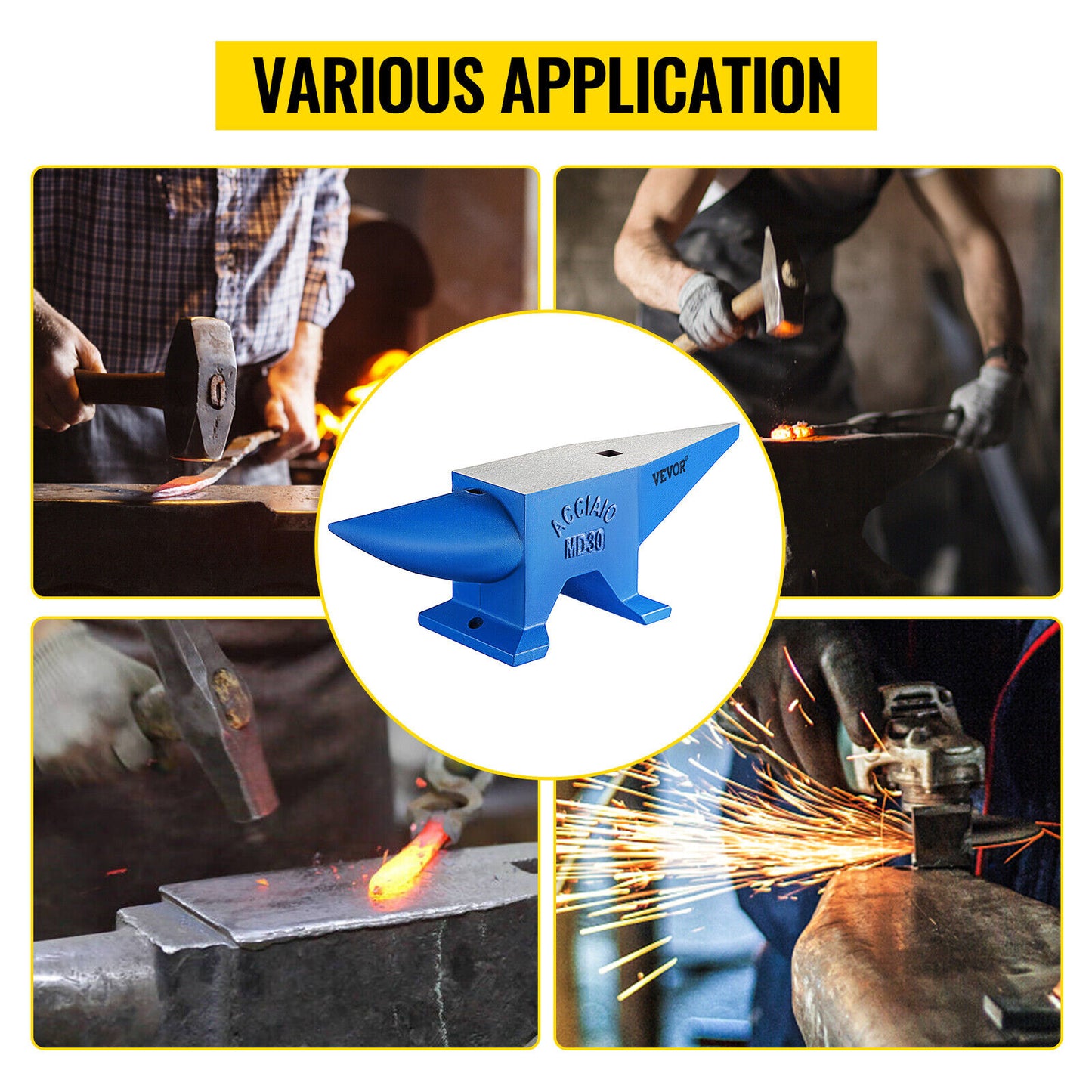 Premium Steel Anvil Blacksmith: 66 lb Forged Steel 30kg Heat Treated Long Round Horn