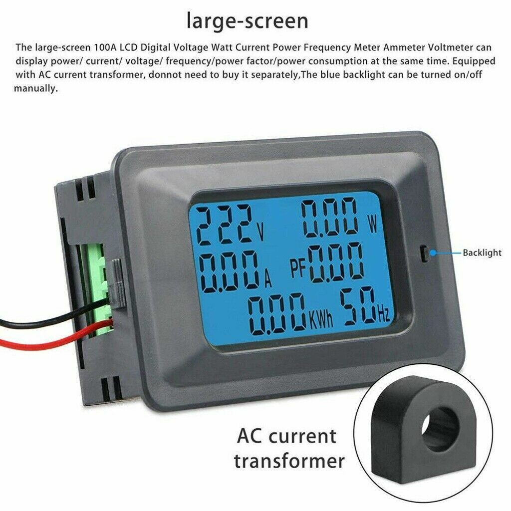 100A AC LCD Digital Volt Watt Power Voltage Meter Monitor for KWh Voltmeter and Ammeter Readings