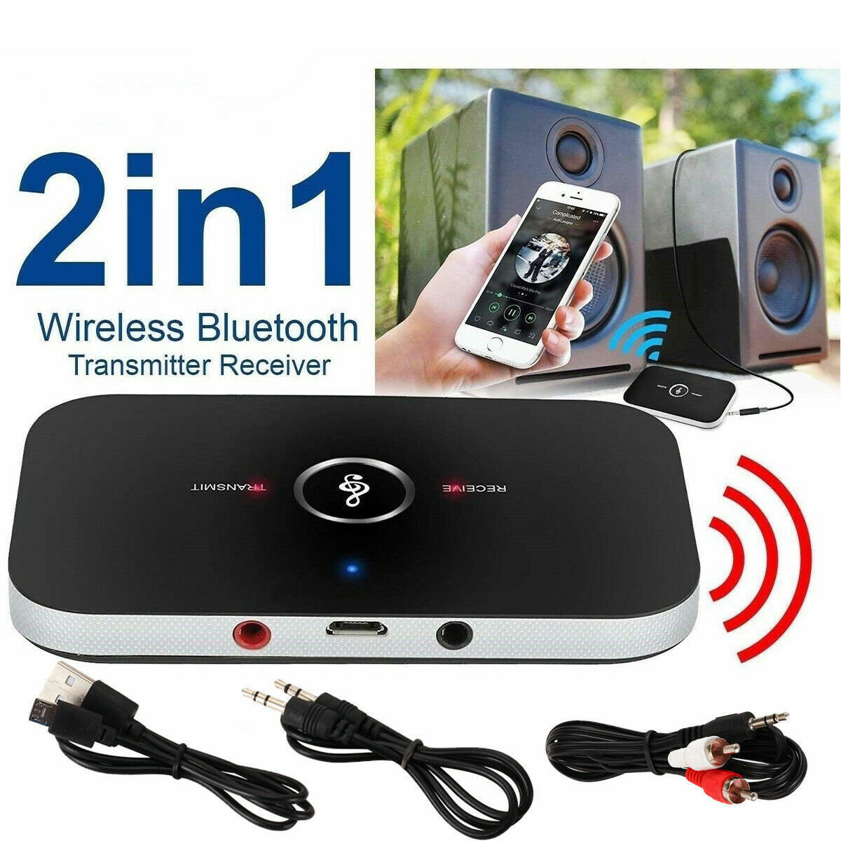 2-IN-1 Wireless Bluetooth Receiver & Transmitter: 3.5mm Aux to RCA Audio Adapter