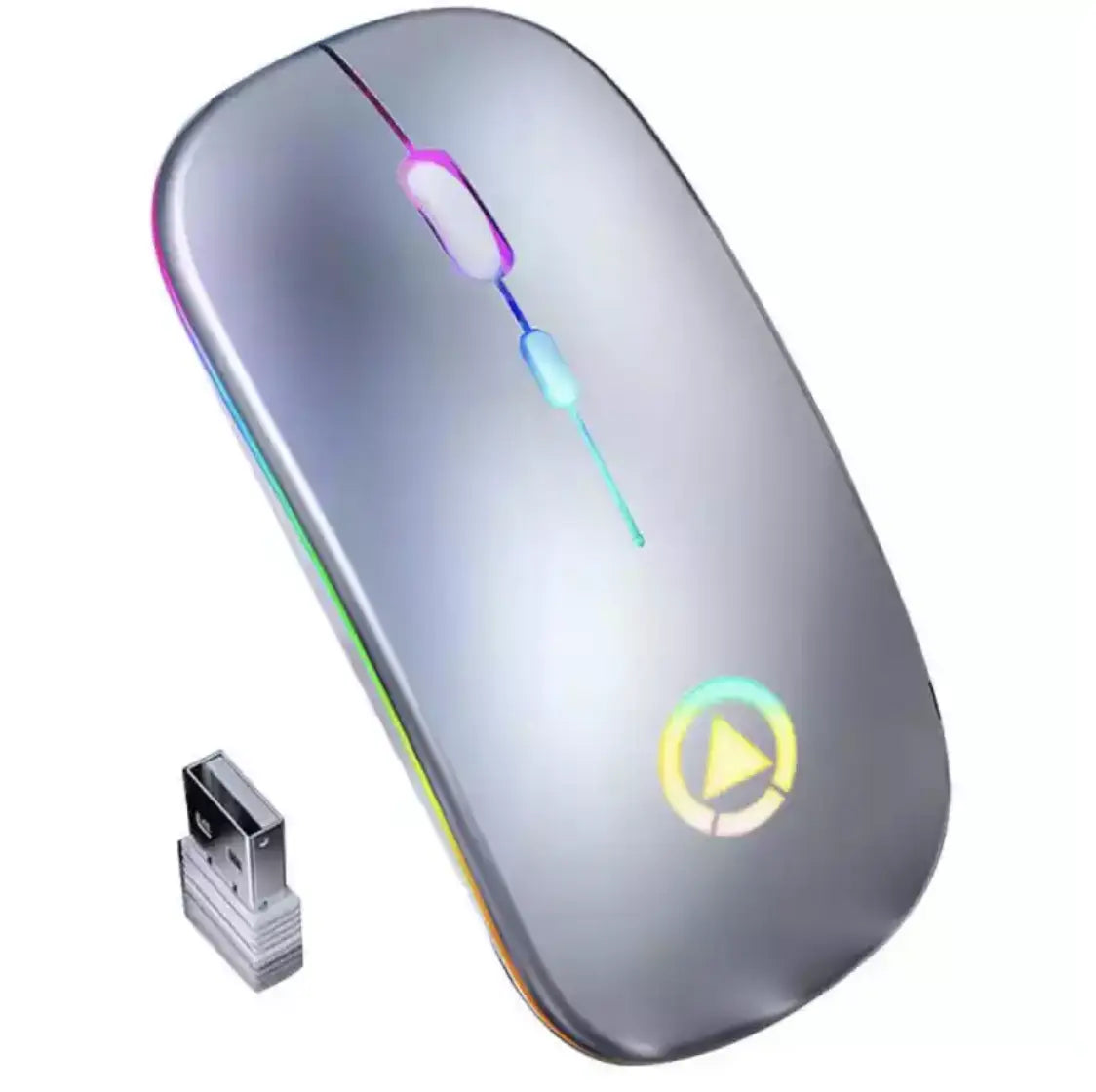 2.4GHz USB Rechargeable Wireless Optical Mouse with RGB Lighting, Cordless Design for PC and Laptop