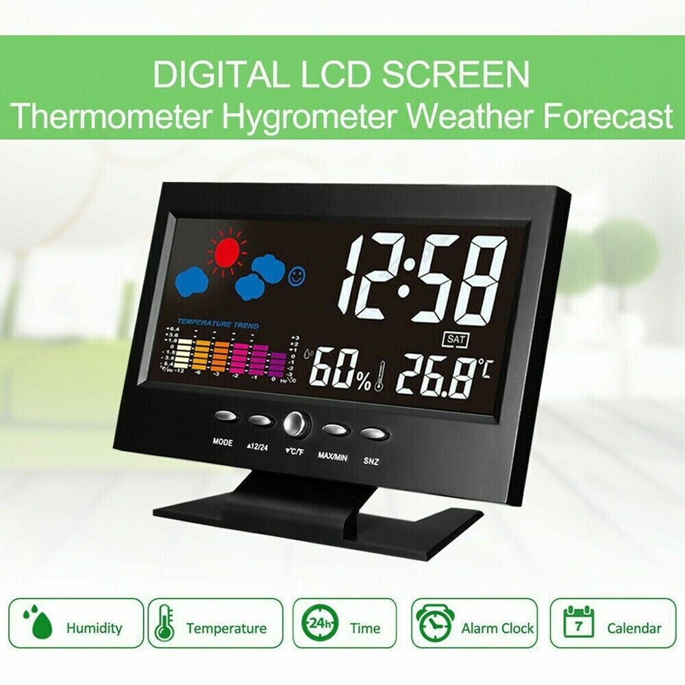 Digital LED Alarm Clock with Snooze, Calendar, Thermometer & Hygrometer