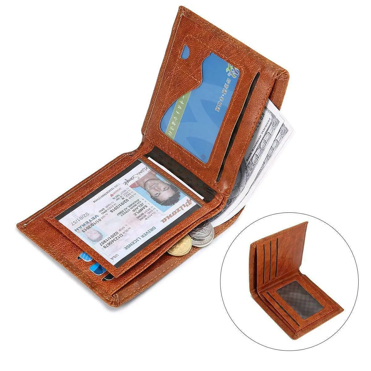 Men's Leather Purse Slim Clutch Bifold ID Card Holder Wallet Billfold