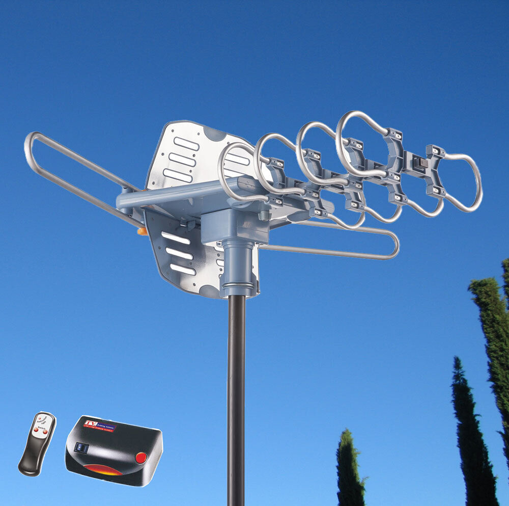 150-Mile Outdoor TV Antenna: Motorized, Amplified HDTV, High Gain (36dB), UHF/VHF