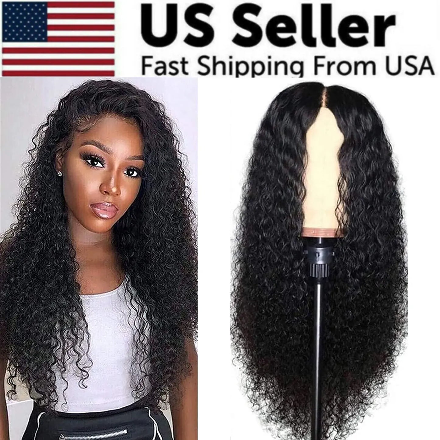 Front Wig Women's Brazilian Human Long Curly Lace Wavy Hair Wigs US