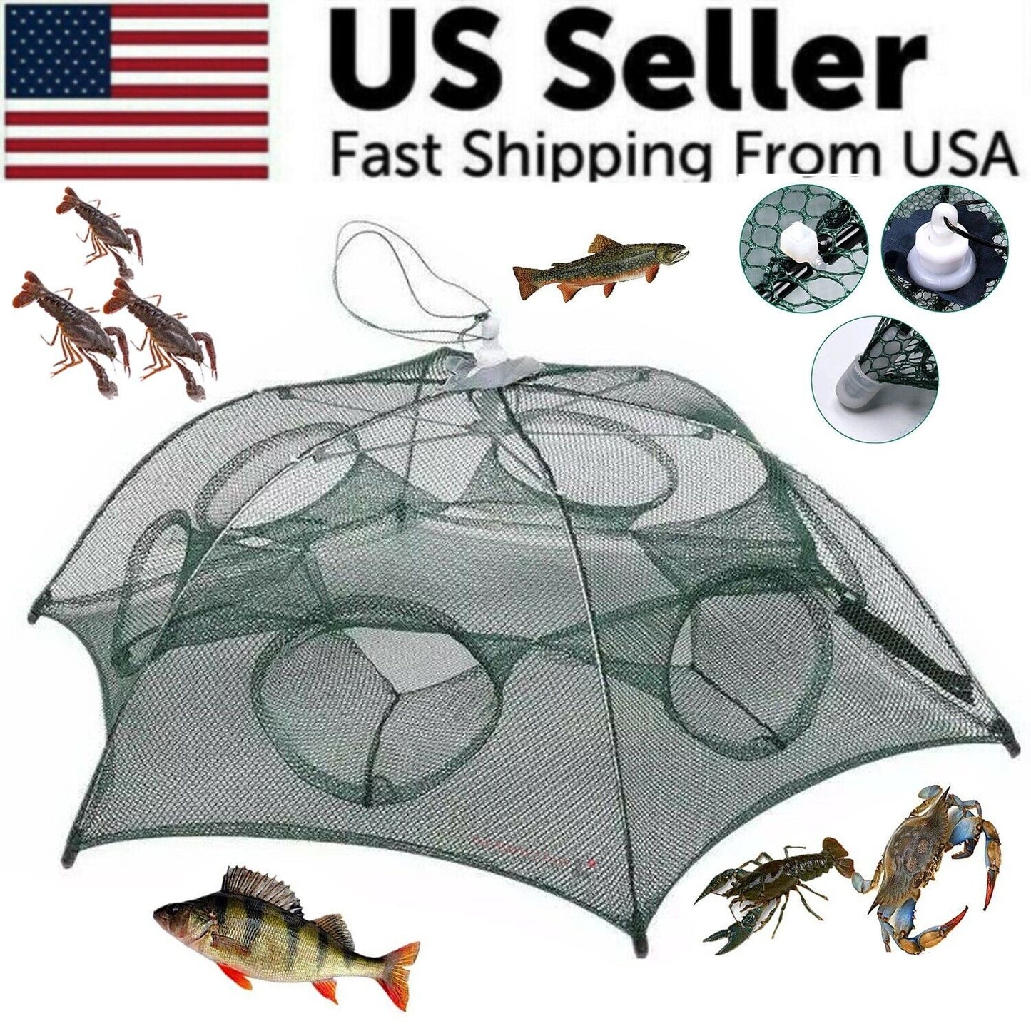 Foldable Fishing Bait Trap - Crab, Shrimp, Minnow Net - Easy, Portable, Durable