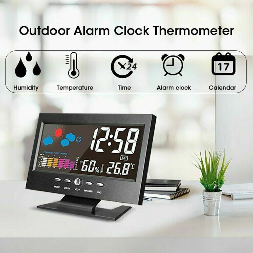 Digital LED Alarm Clock with Snooze, Calendar, Thermometer & Hygrometer