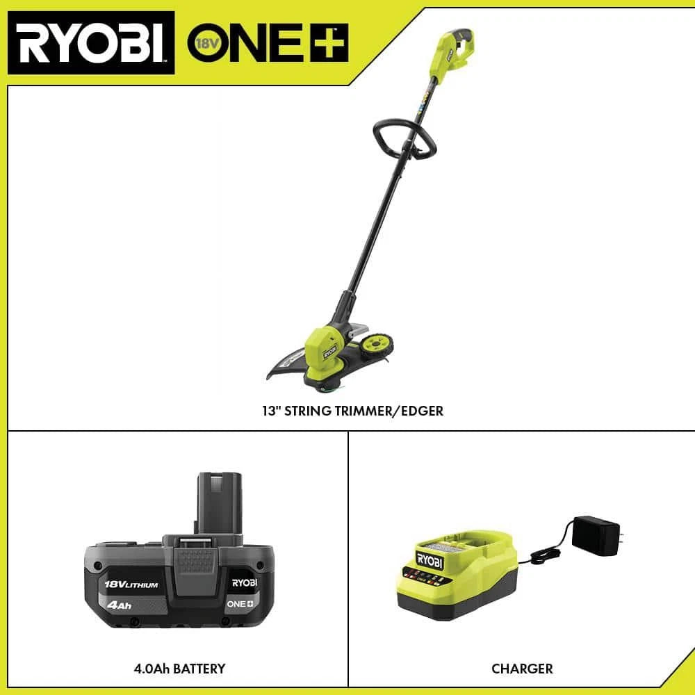 RYOBI 18V ONE+ String Trimmer with 4.0Ah Battery and Charger