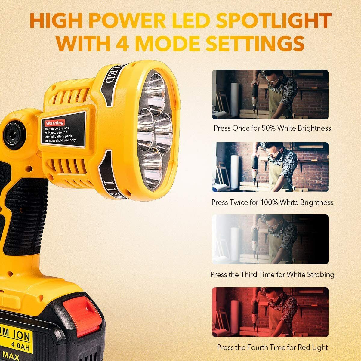 20V MAX XR Compatible LED Work Light with 1120LM Brightness and 12W Power
