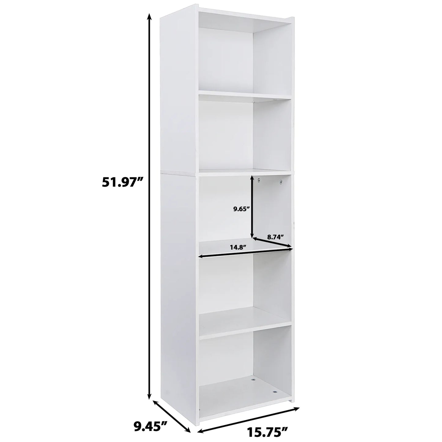 5-Tier White Bookshelf and Wall Shelf Organizer for Home and Office Storage