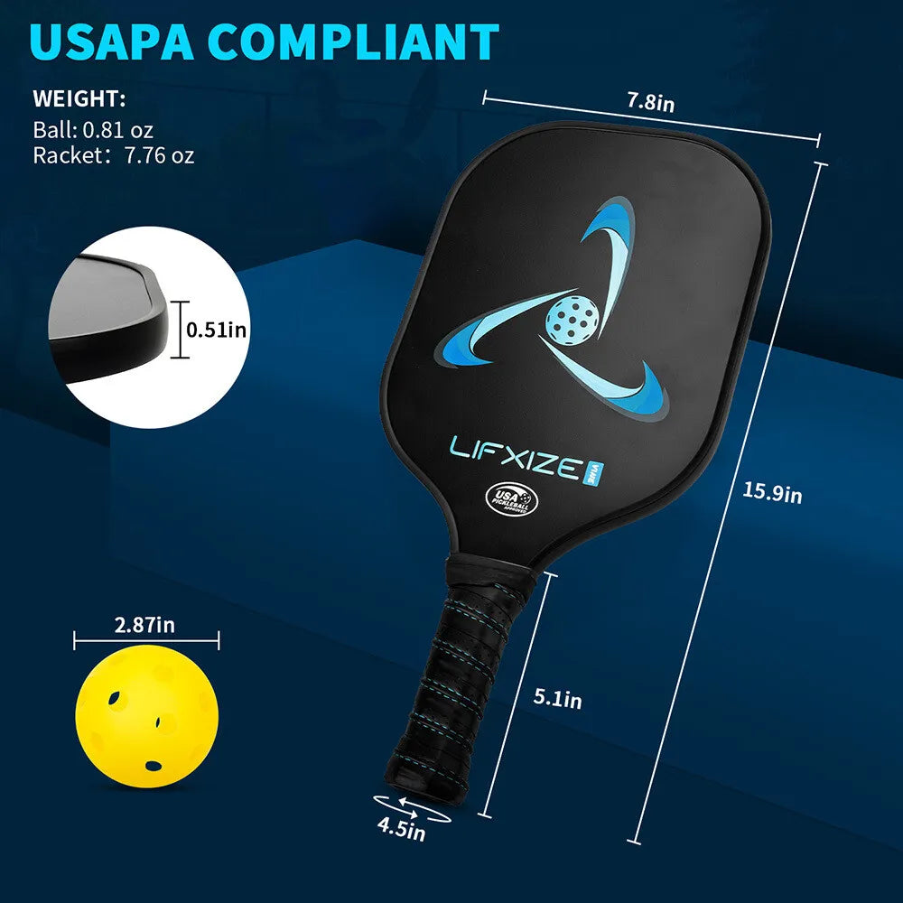 Fiberglass Pickleball Paddle Set - 2 Pack Racquets with Pickle Balls Racket Kit