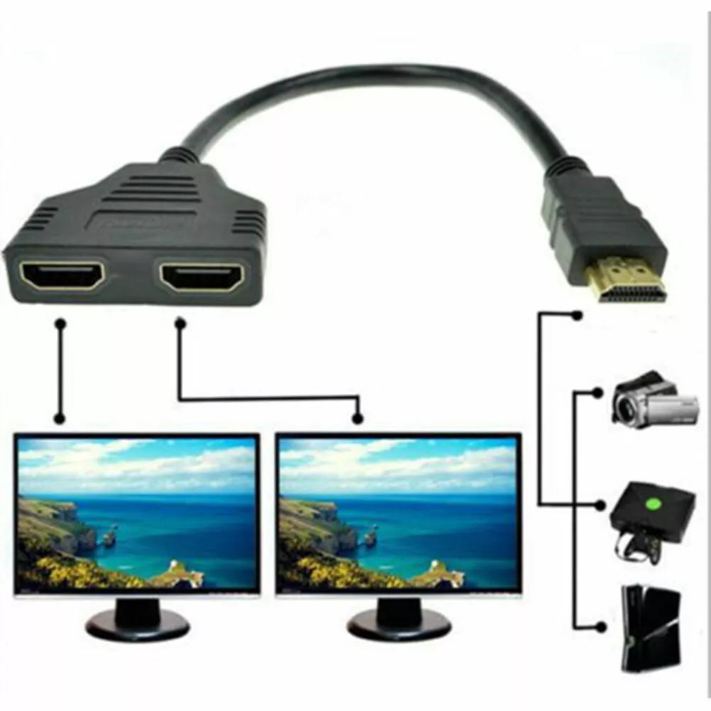 4K HDMI Splitter Adapter 2.0 - 1 Male to 2 Female Converter, 1 Input 2 Outputs