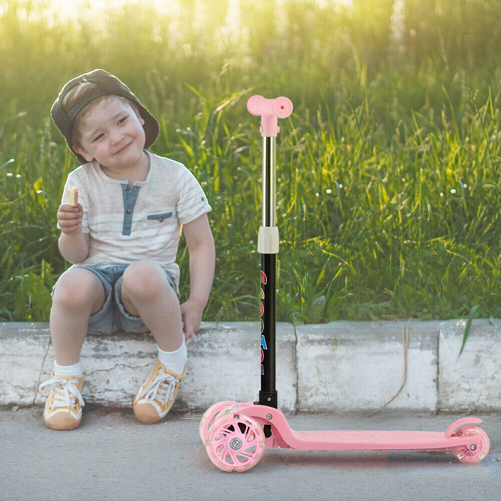 3-Wheel Kick Scooter for Kids and Toddlers: Adjustable Height with LED Light-Up Wheels