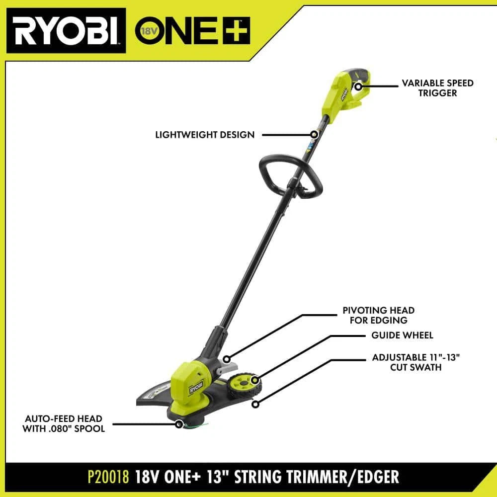 RYOBI 18V ONE+ String Trimmer with 4.0Ah Battery and Charger