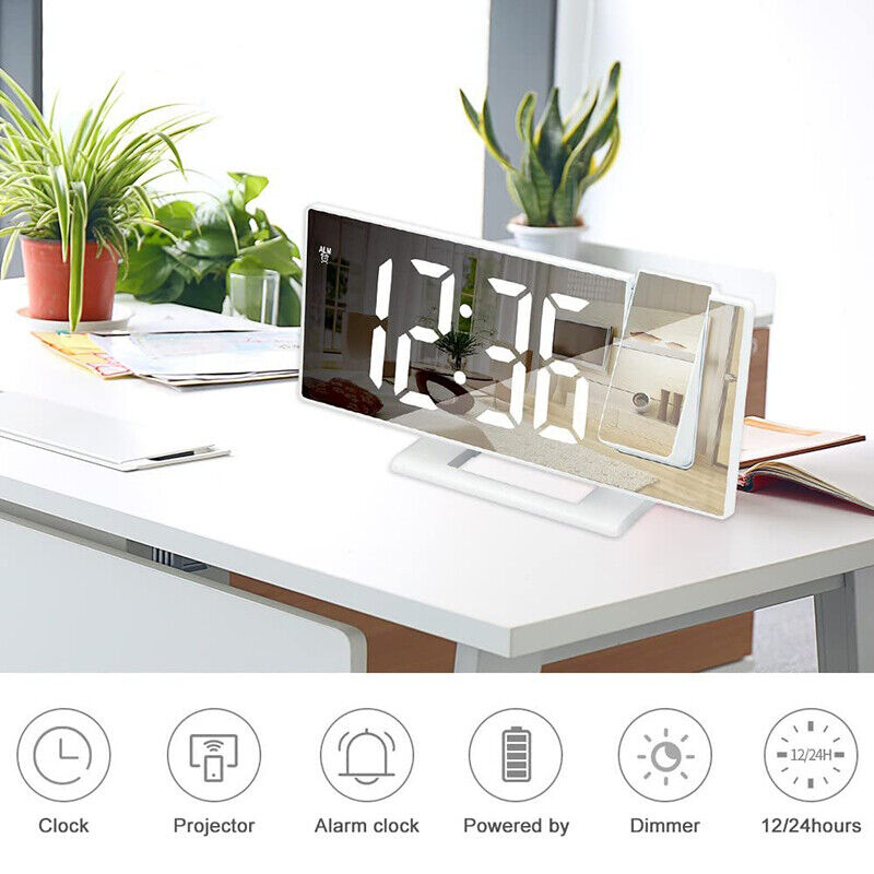 7.8-Inch Digital LED Alarm Clock with Projector: Temperature & Time Projection, USB Monitor