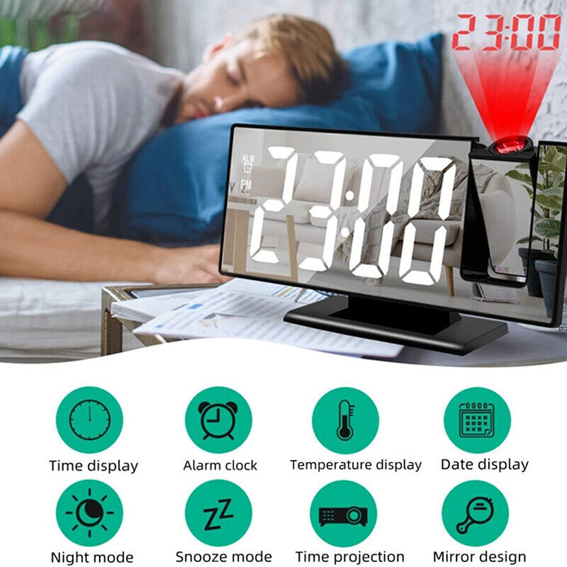 7.8-Inch Digital LED Alarm Clock with Projector: Temperature & Time Projection, USB Monitor