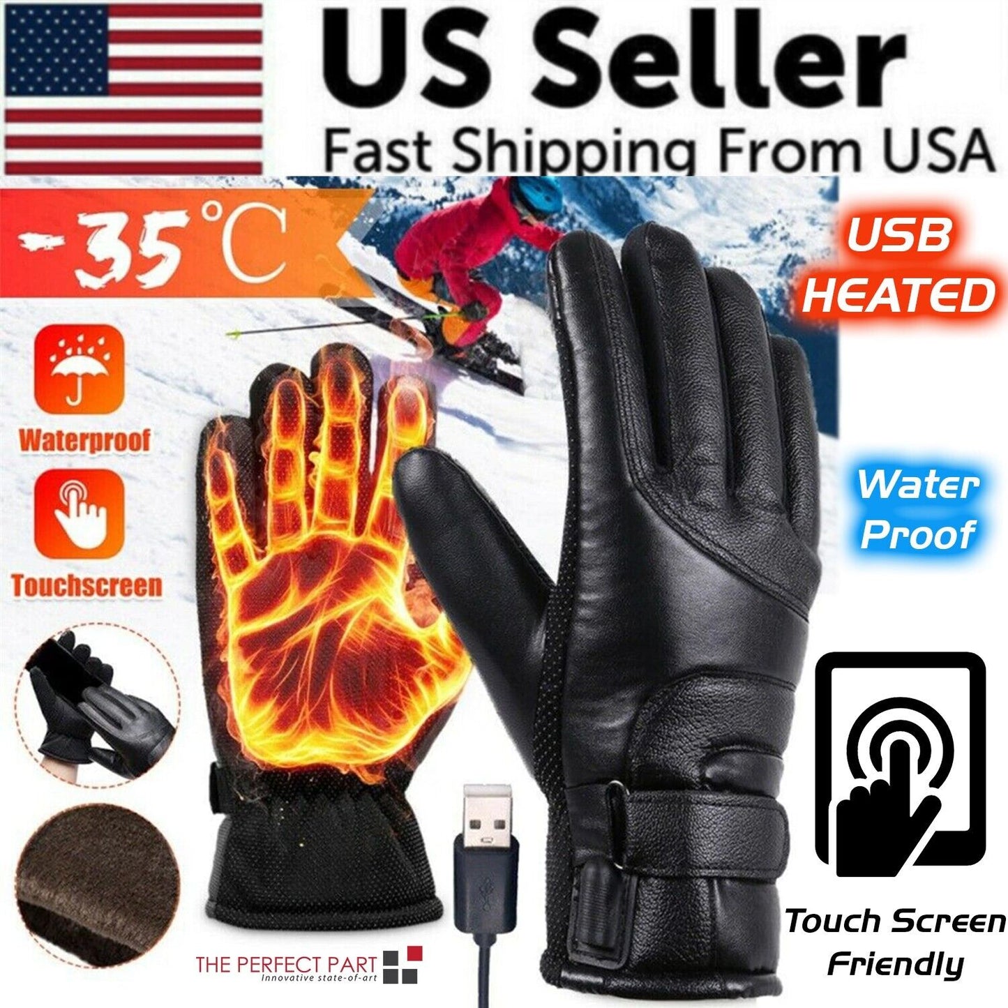 Electric Heated Gloves with Thermal Warming: Windproof for Skiing and Snow Activities (USB-Powered)