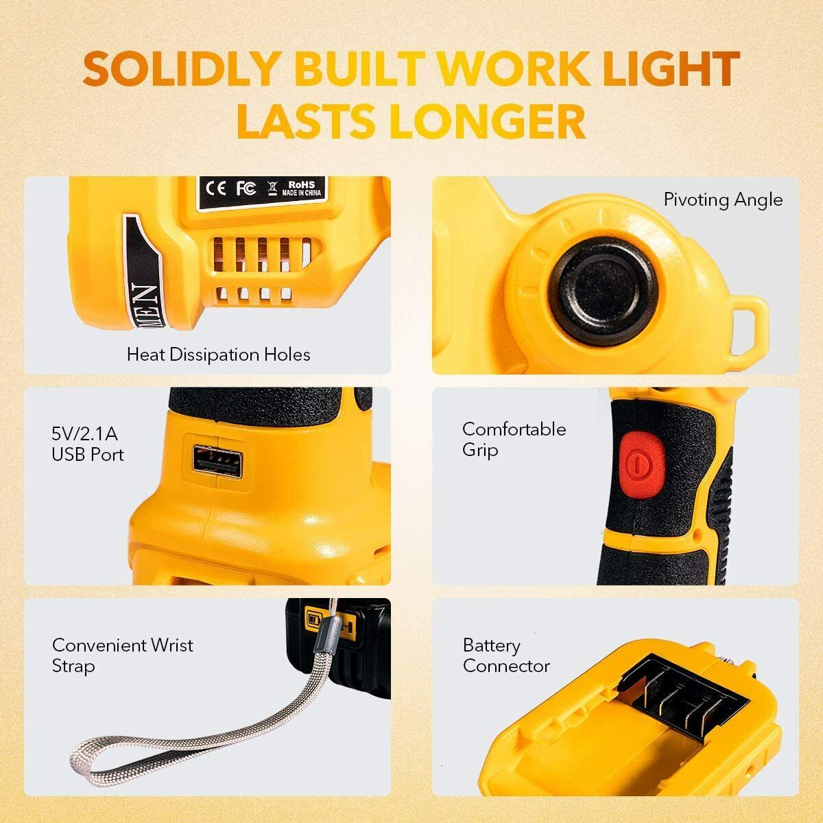20V MAX XR Compatible LED Work Light with 1120LM Brightness and 12W Power