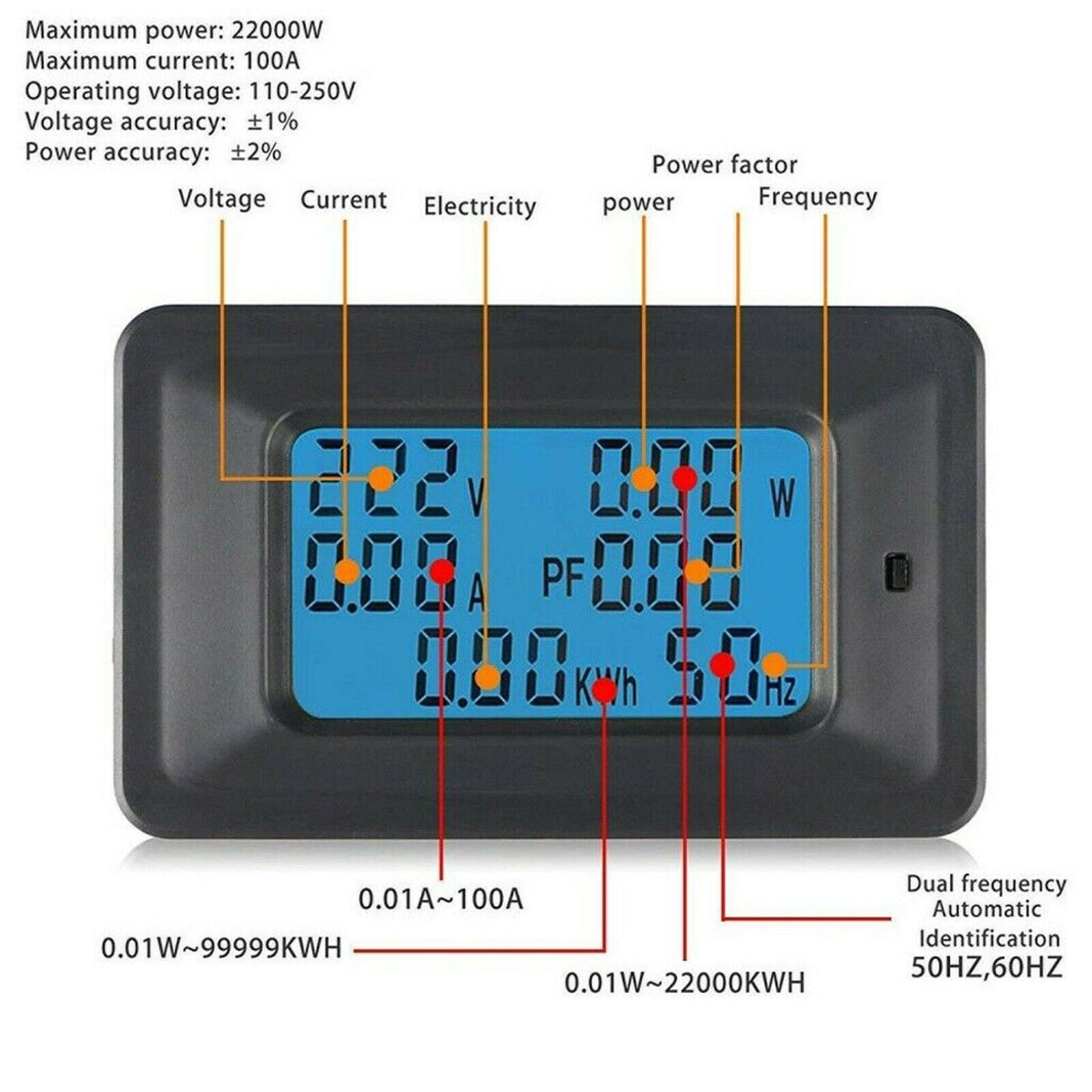 100A AC LCD Digital Volt Watt Power Voltage Meter Monitor for KWh Voltmeter and Ammeter Readings