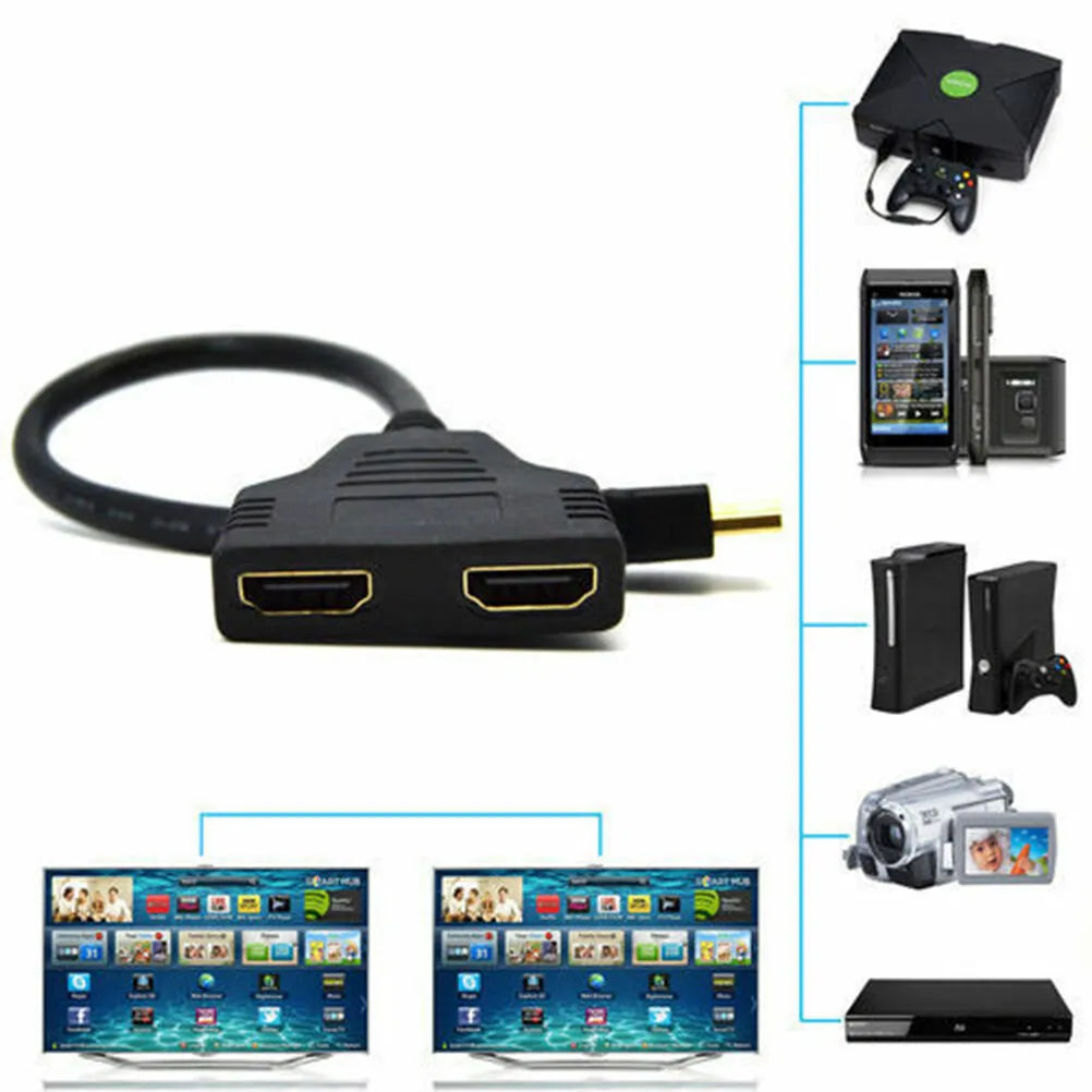 4K HDMI Splitter Adapter 2.0 - 1 Male to 2 Female Converter, 1 Input 2 Outputs