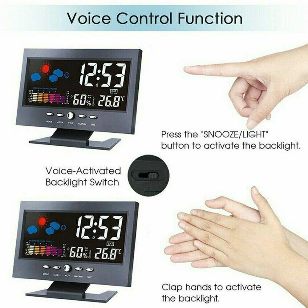 Digital LED Alarm Clock with Snooze, Calendar, Thermometer & Hygrometer