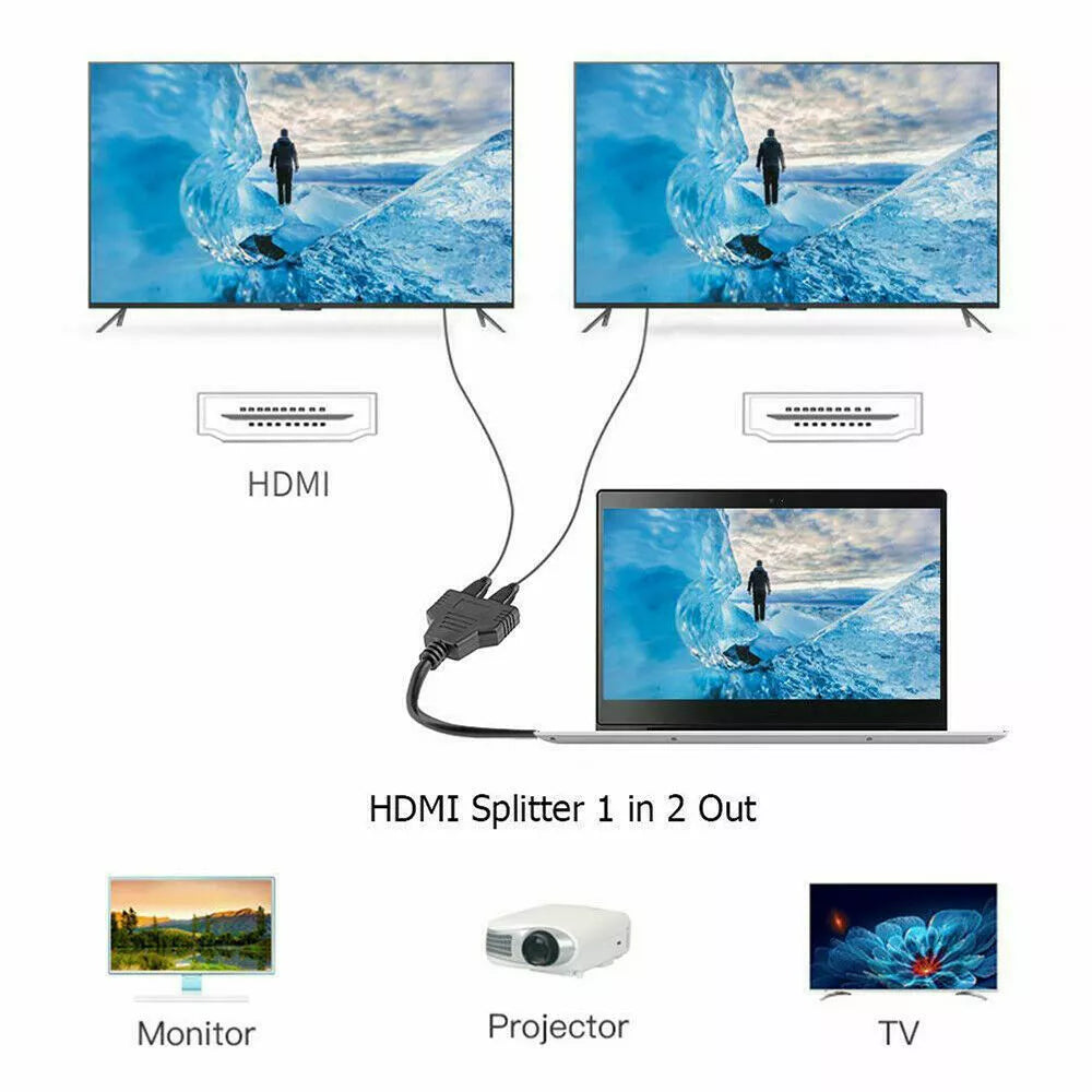 4K HDMI Splitter Adapter 2.0 - 1 Male to 2 Female Converter, 1 Input 2 Outputs