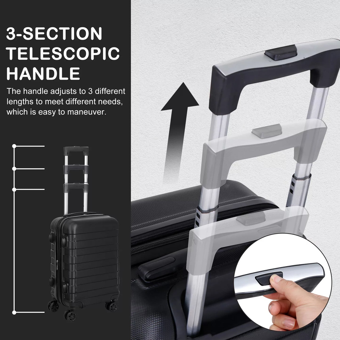 22" Black Hardside Carry-On Spinner Suitcase - Expandable Luggage with Wheels