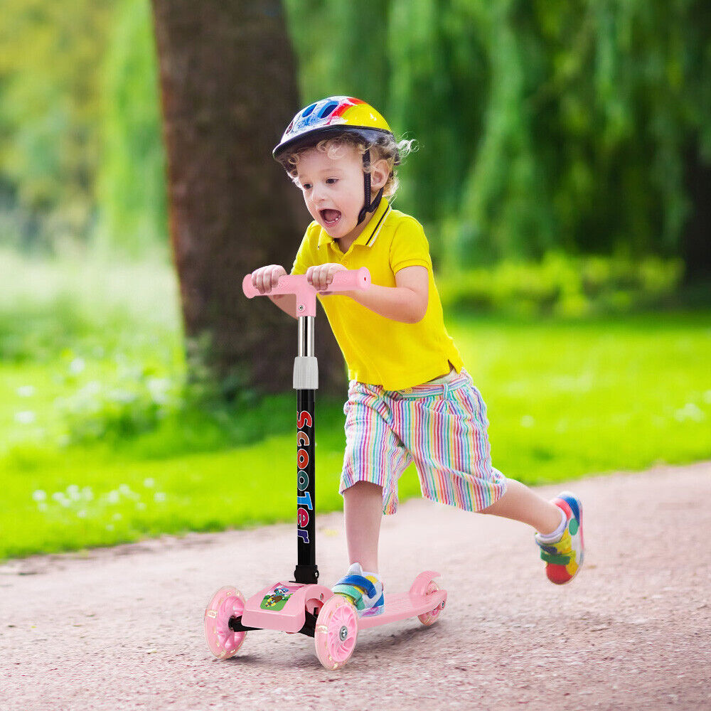 3-Wheel Kick Scooter for Kids and Toddlers: Adjustable Height with LED Light-Up Wheels