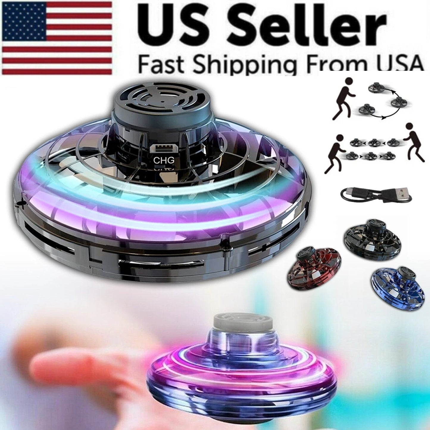 UFO Drone Fidget Spinner – LED Flying Ball Toy for Kids, Teens & Adults