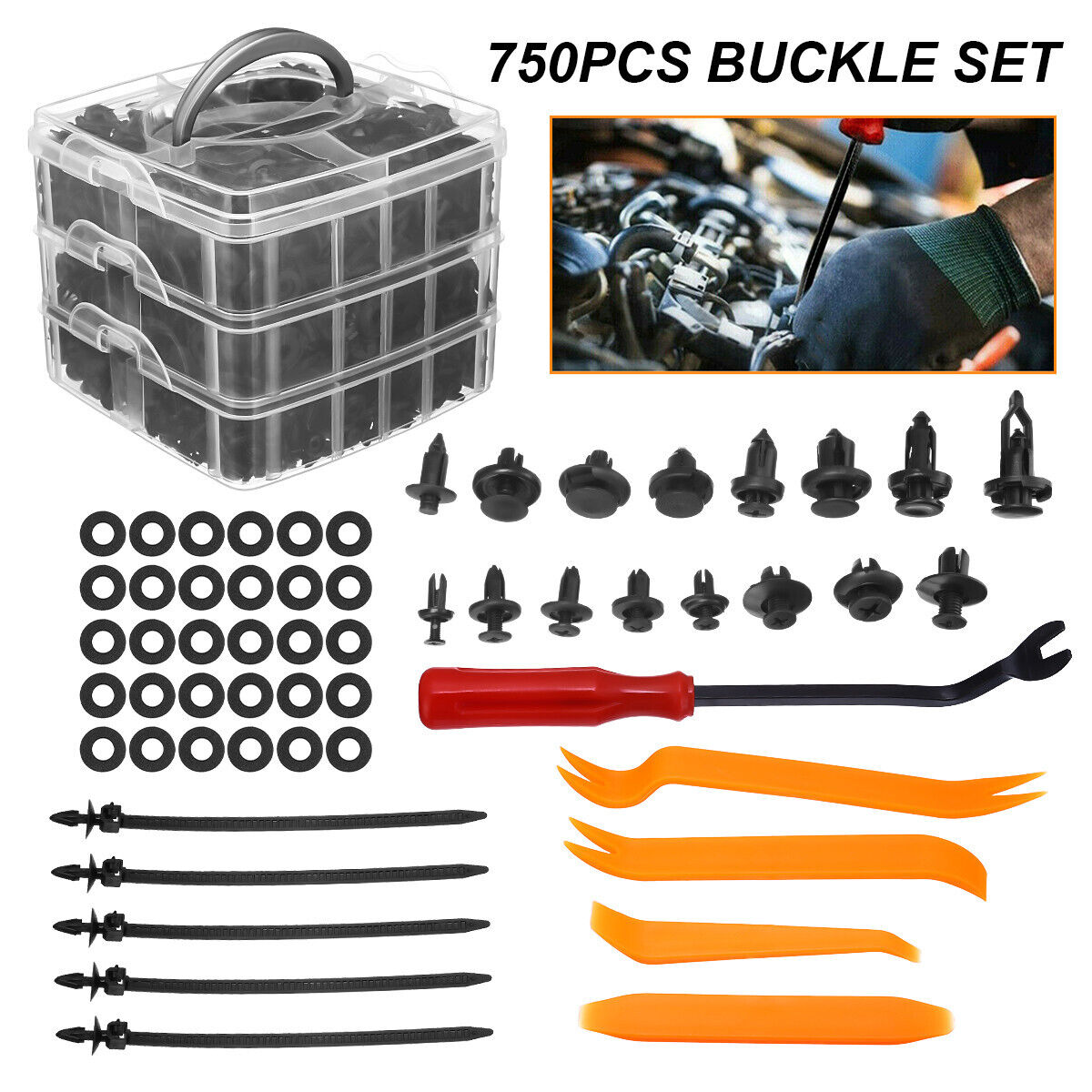 750 Pcs Car Retainer Clips Auto Fasteners Push Trim Clips Pin Rivet Bumper Kit