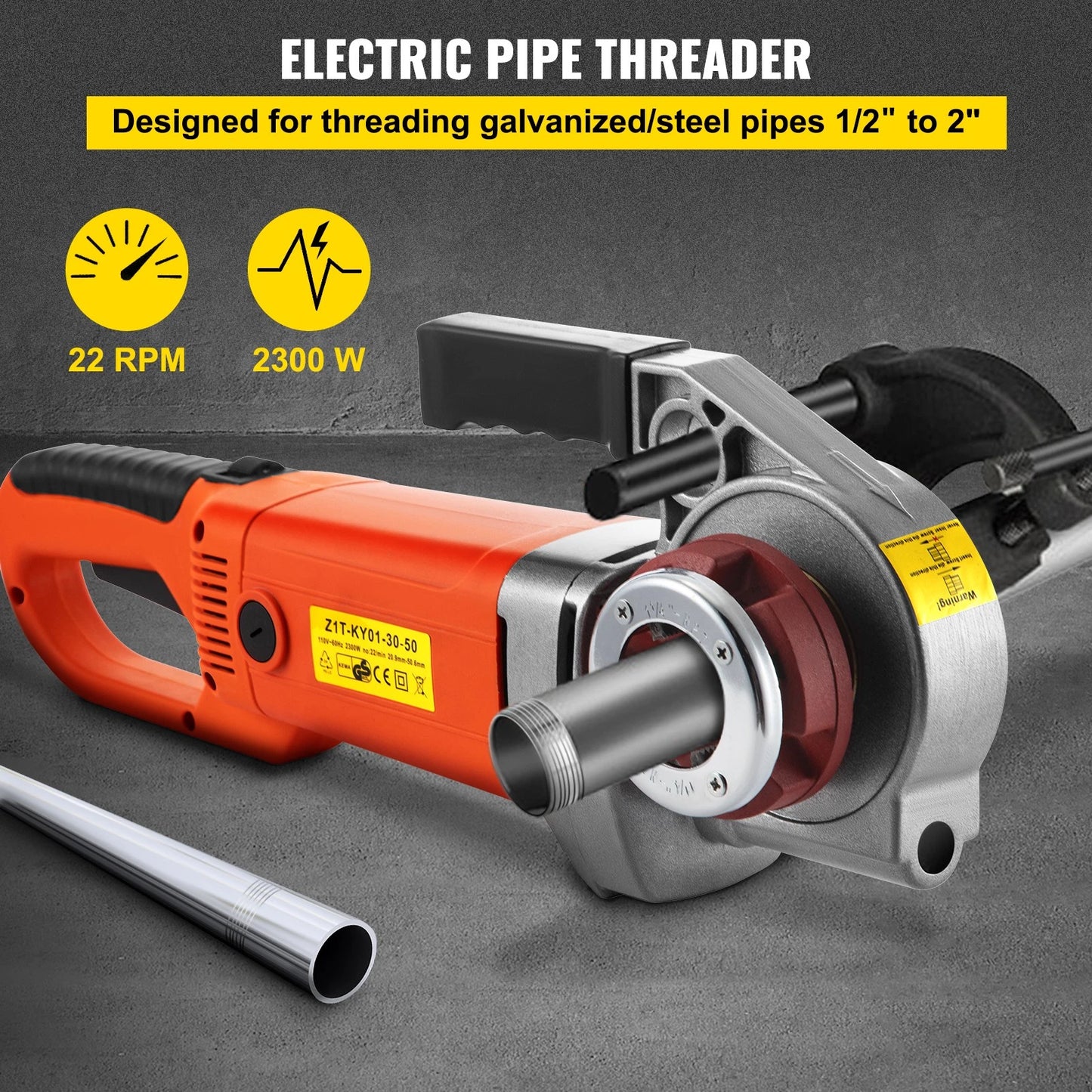Electric Pipe Threader Machine 1/2”–2” with 6 Dies & Storage Case – 2300W Portable Threading Tool