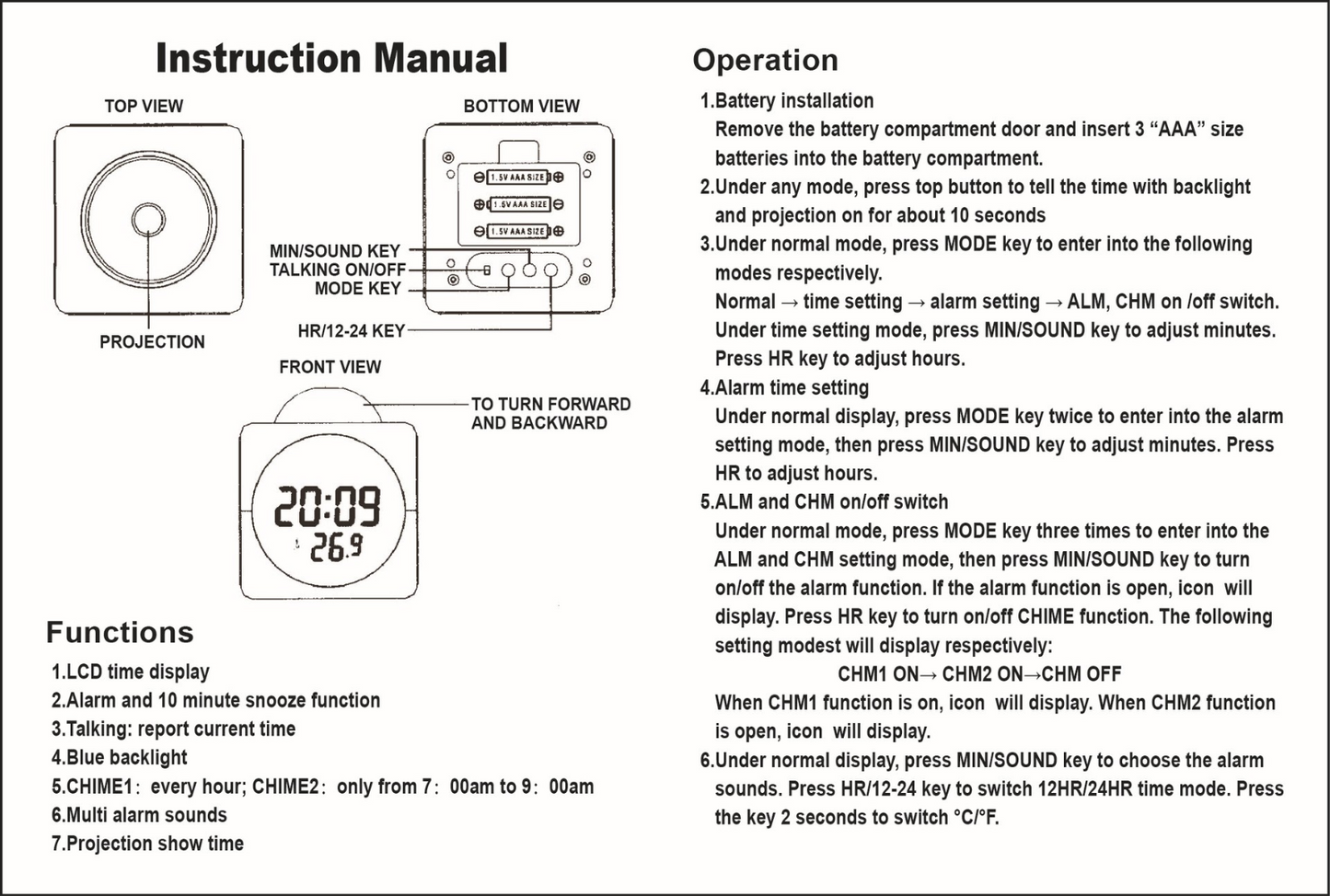 Digital LED Alarm Clock with Voice-Talking Projection: Weather Display, Snooze Function, and USB Charging