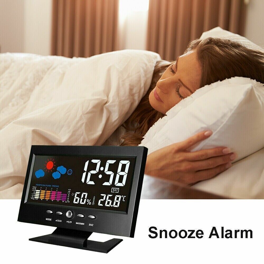 Digital LED Alarm Clock with Snooze, Calendar, Thermometer & Hygrometer