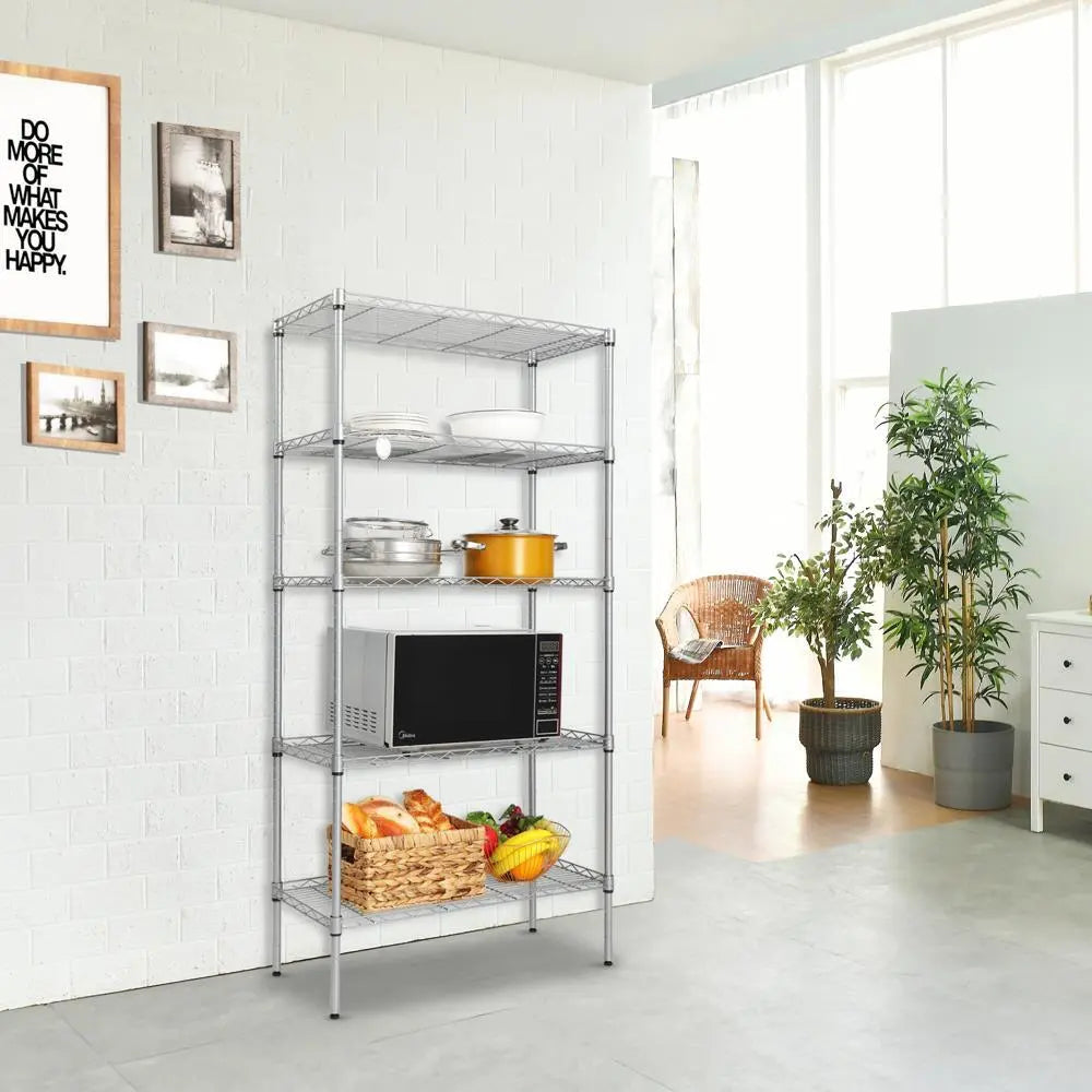 5-Tier Chrome Steel Wire Shelving Unit, 72x36x14 Inches - Storage Rack with Adjustable Shelve