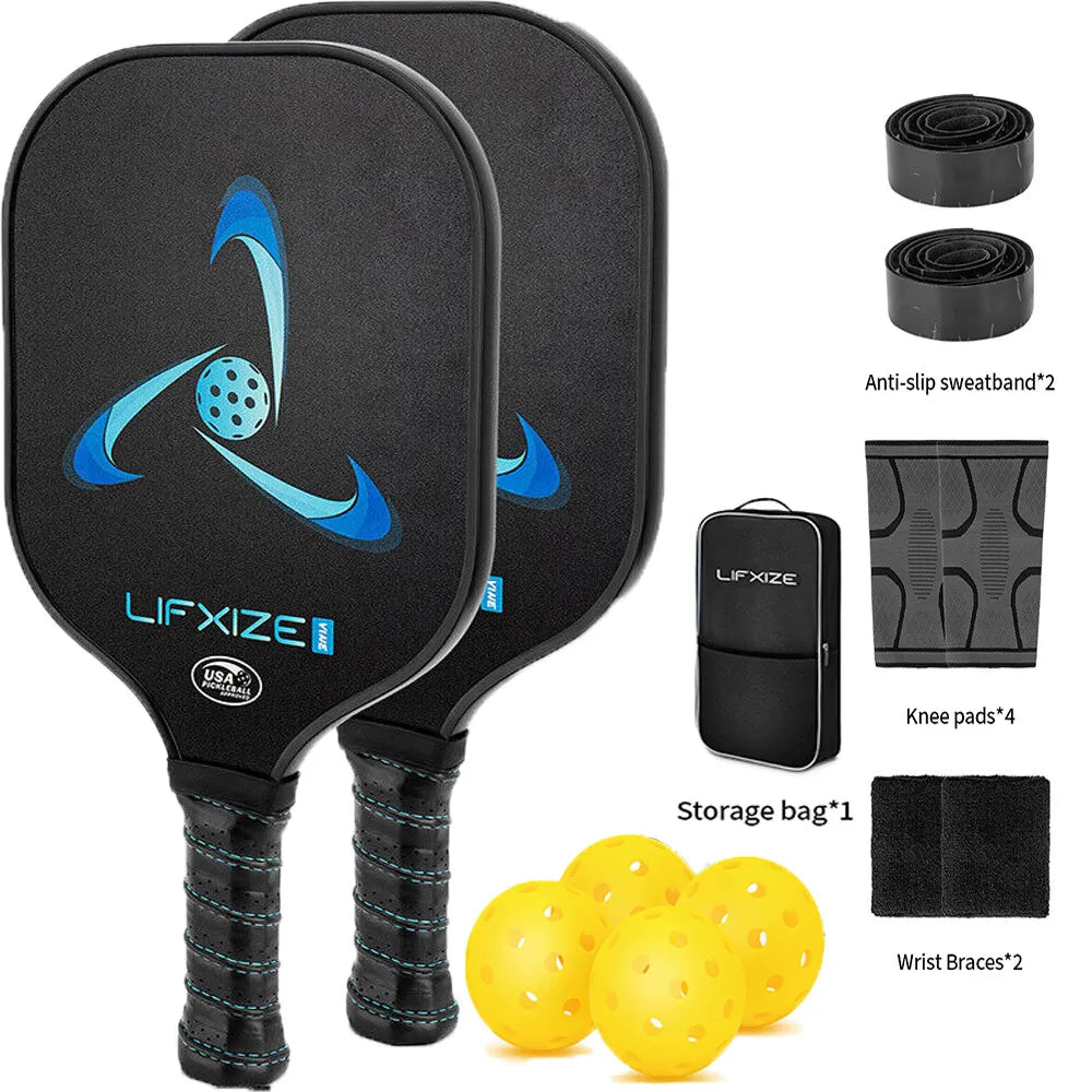 Fiberglass Pickleball Paddle Set - 2 Pack Racquets with Pickle Balls Racket Kit