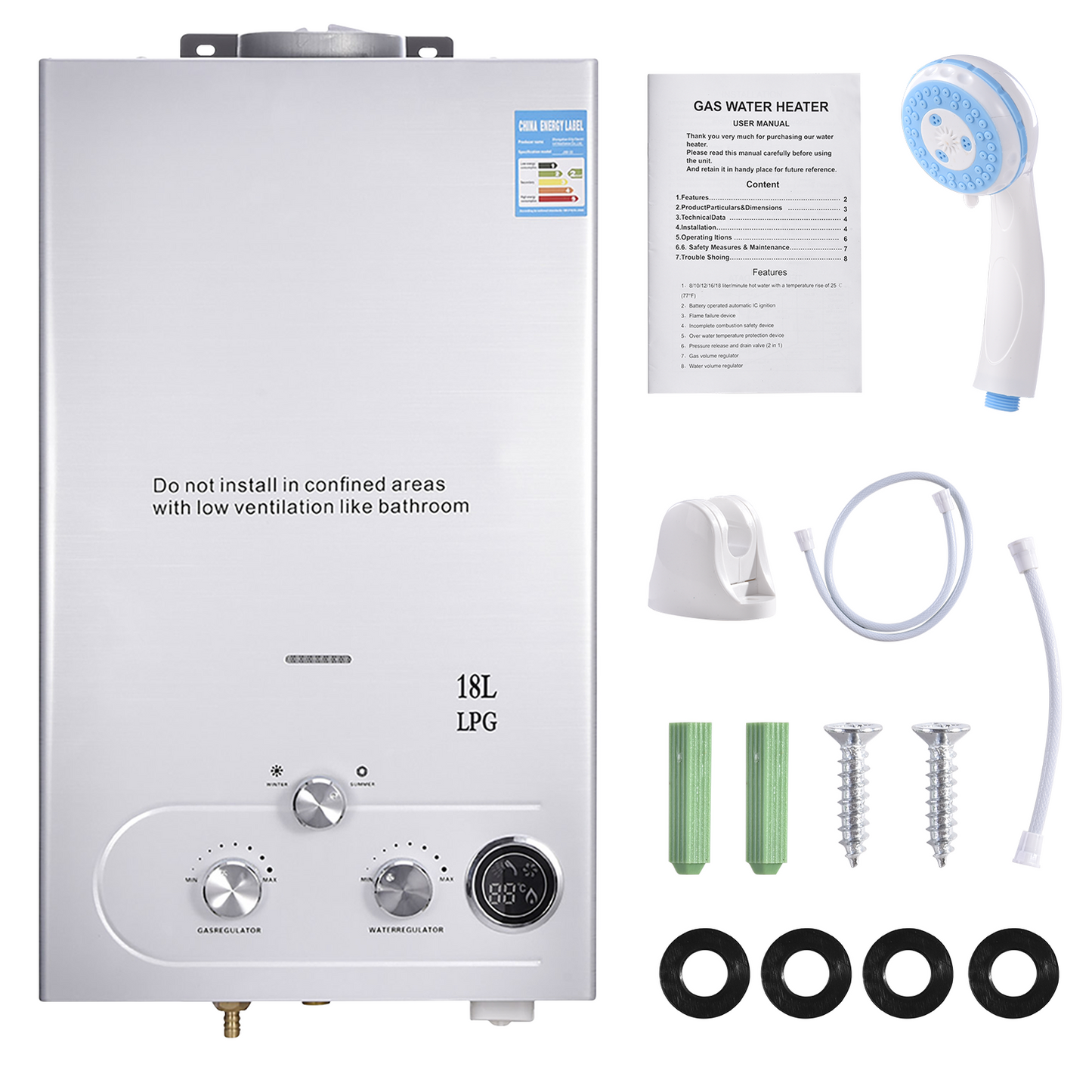18L Propane Gas Hot Water Heater Instant Boiler (Tankless)
