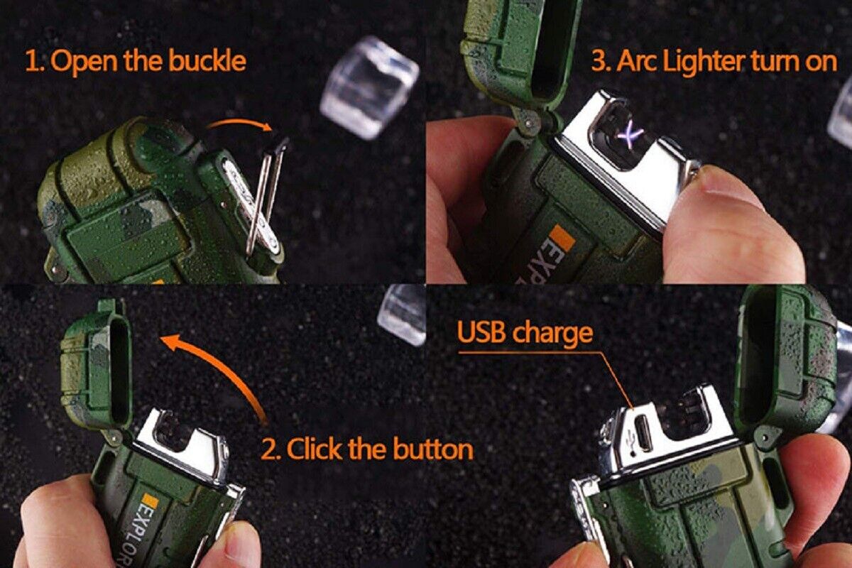 Waterproof Dual Arc Electric Lighter with Flameless Plasma Technology and USB Rechargeable Functionality