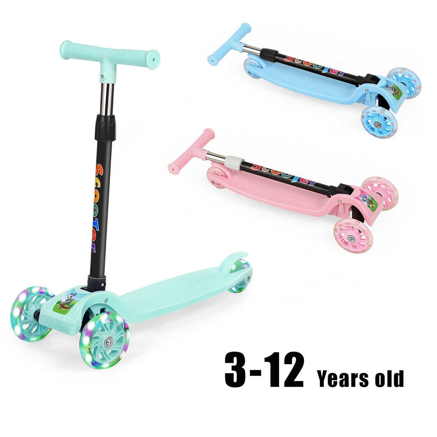 3-Wheel Kick Scooter for Kids and Toddlers: Adjustable Height with LED Light-Up Wheels