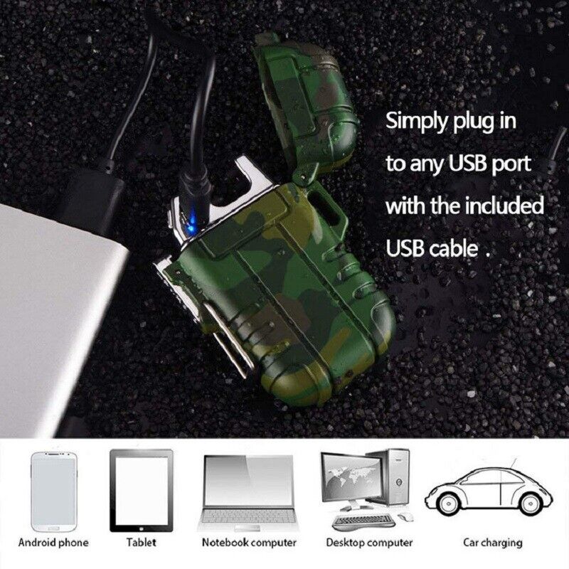 Waterproof Dual Arc Electric Lighter with Flameless Plasma Technology and USB Rechargeable Functionality