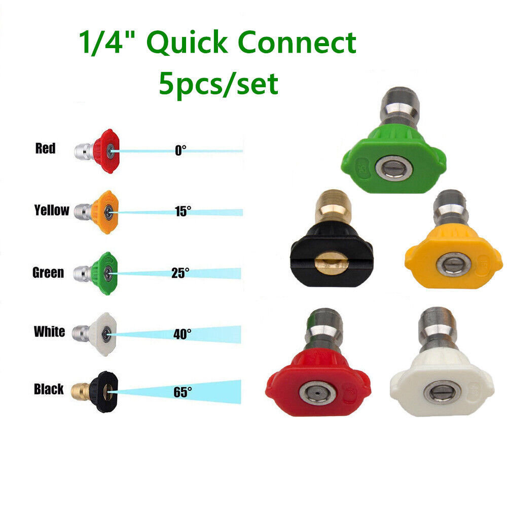 5pcs Pressure Washer Nozzle Tips – High Power 1/4" Quick Connect Kit for Efficient Cleaning