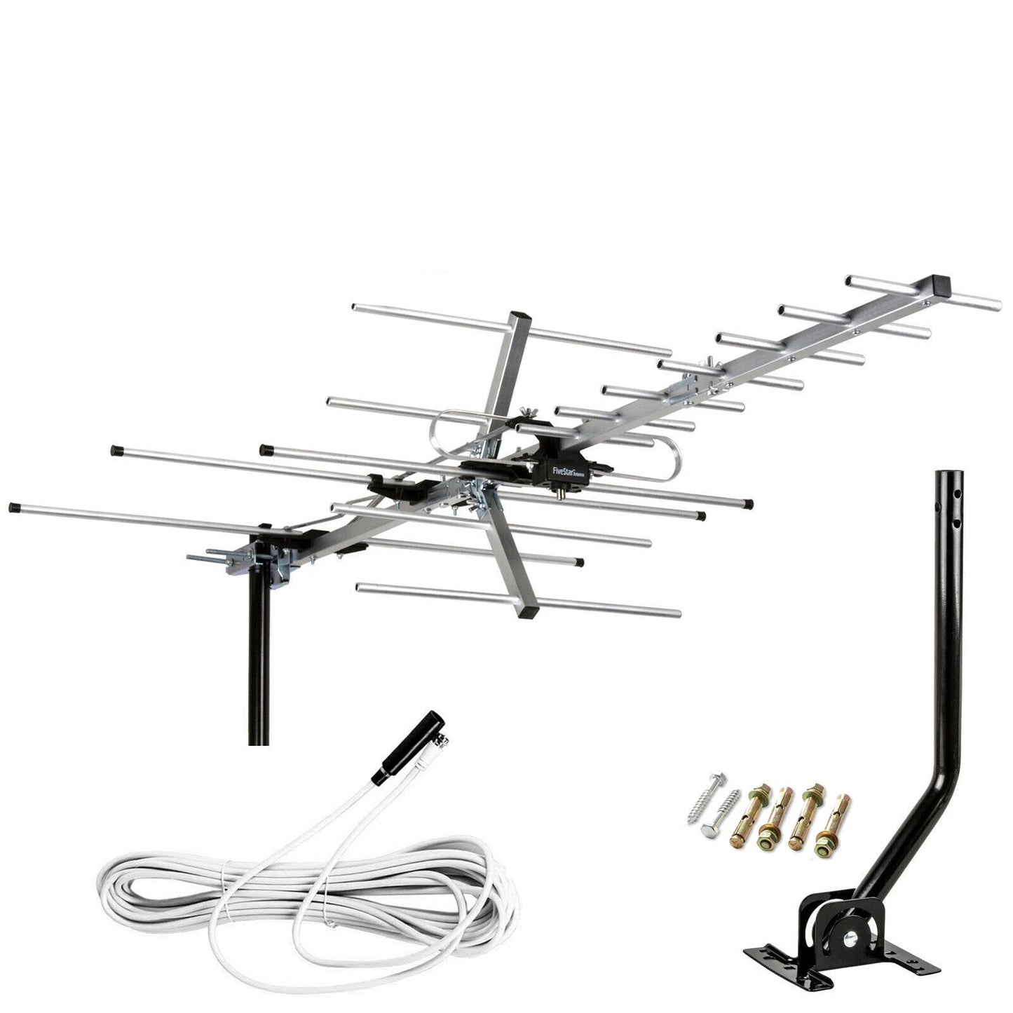 200+ Mile Long Range Outdoor HDTV Antenna – 4K 1080p VHF/UHF Digital TV Antenna with Mounting Pole, Weather-Resistant Design, Easy Assembly