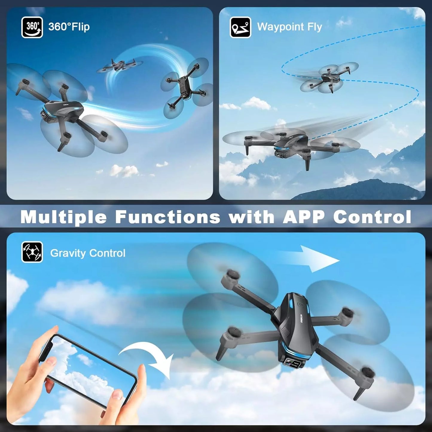 FPV 4K Dual Camera Drone – Foldable Quadcopter with 4 Batteries, 90 Min Flight Time, Optical Flow, Gesture Control