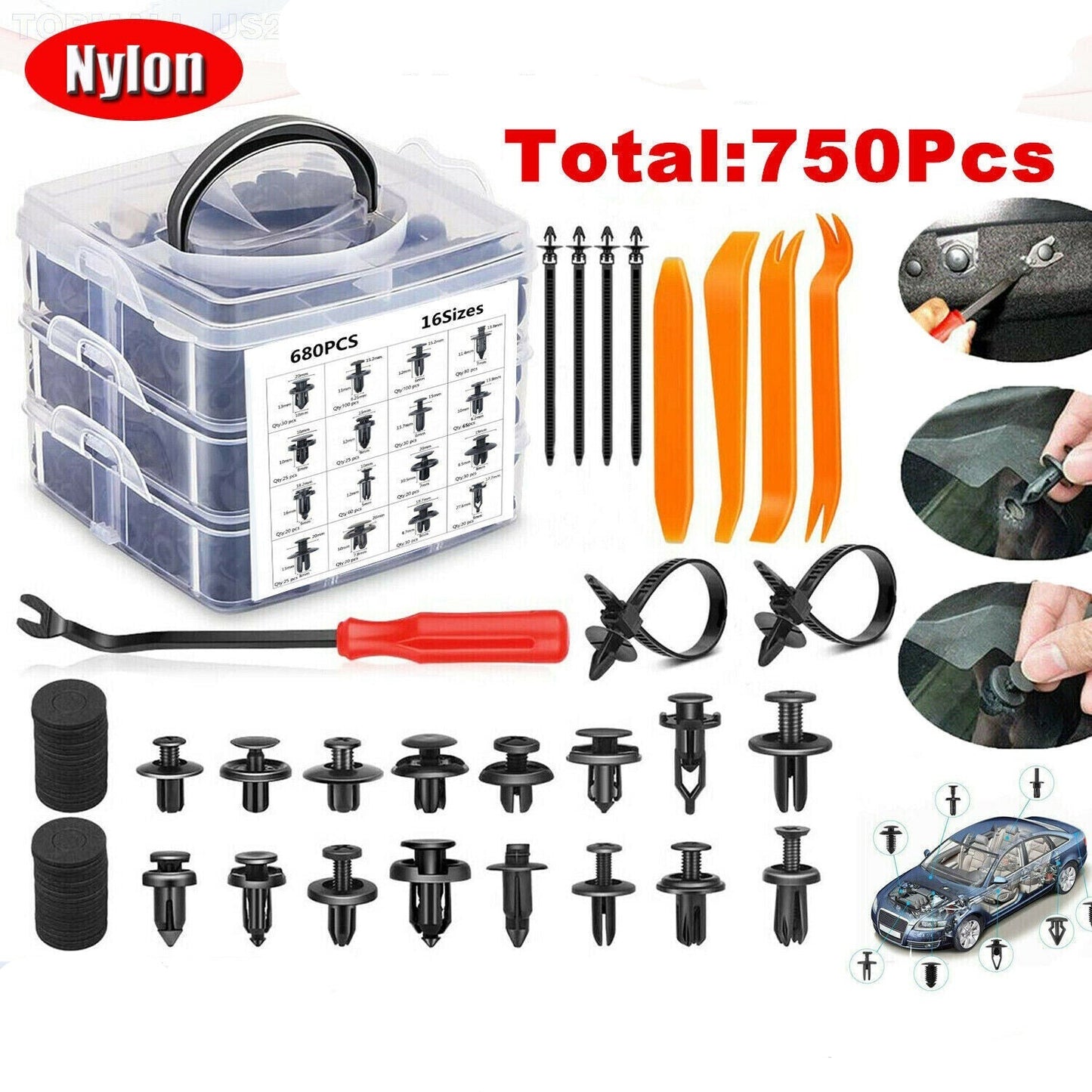 750 Pcs Car Retainer Clips Auto Fasteners Push Trim Clips Pin Rivet Bumper Kit