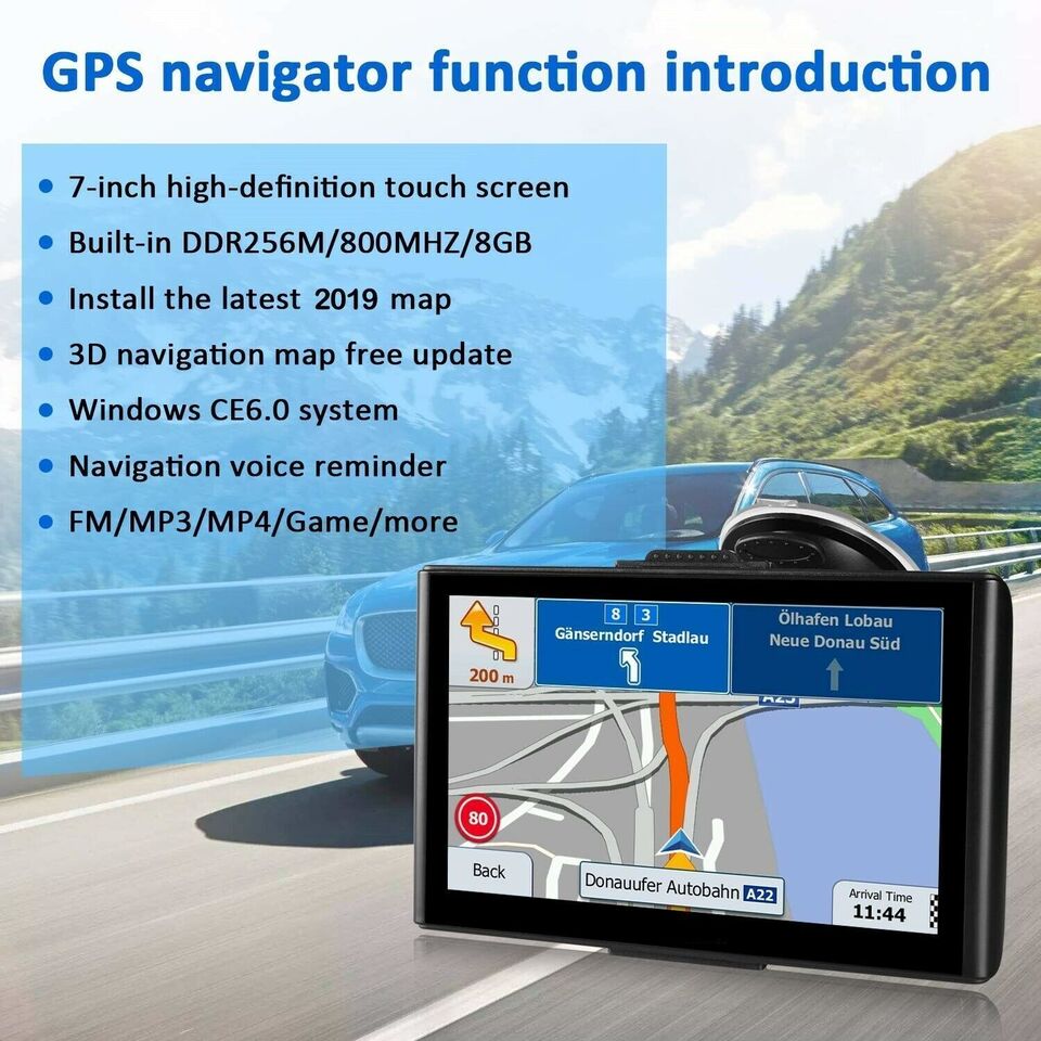 7-Inch Portable Car & Truck GPS Navigator with 8GB Storage and 256MB RAM, Includes Free USA & Canada Maps